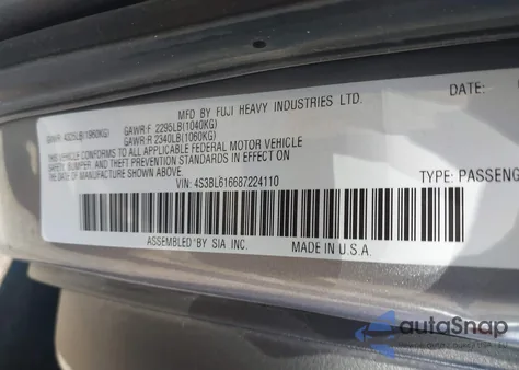 2008 Subaru Legacy 2.5I z USA, uszkodzony, nr VIN 4S3BL616687224110